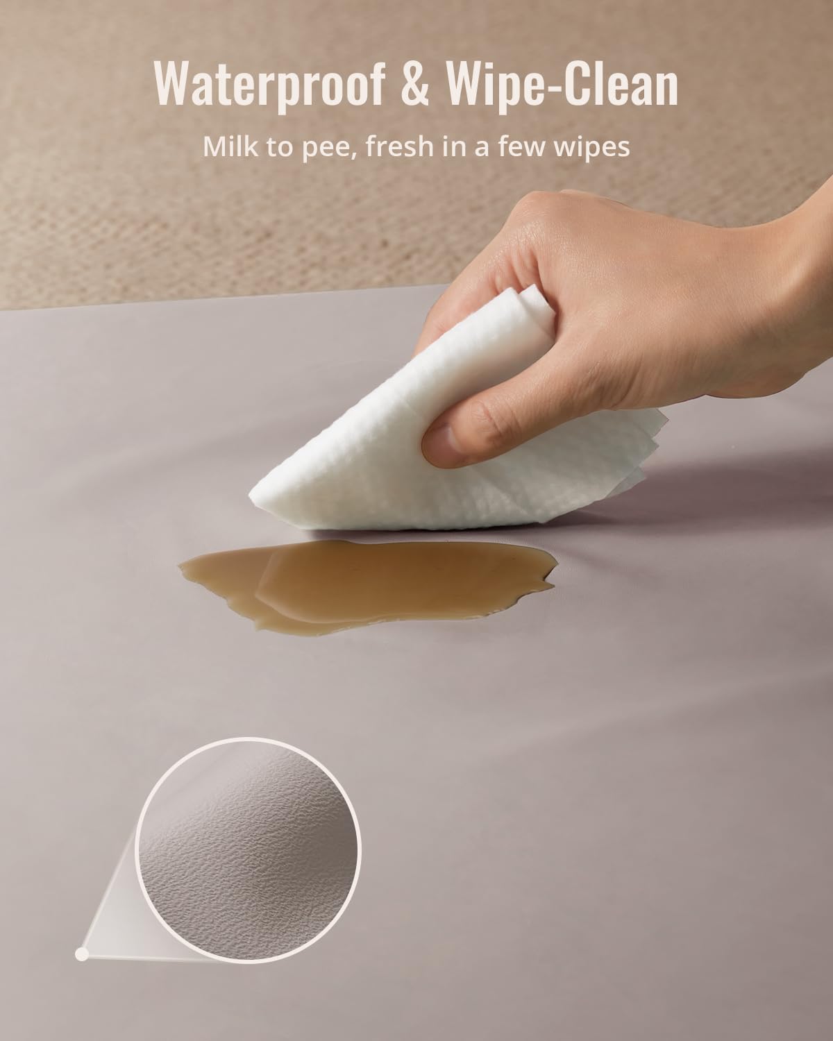 Blissful Diary Vegan Leather Baby Play Mat, 50x50 Thicken Foam Cushioned & Waterproof Playpen Mat for Infants and Toddlers, Stylish and Just Wipe-Clean Playmat for Baby Play on Floor, Brown Gray