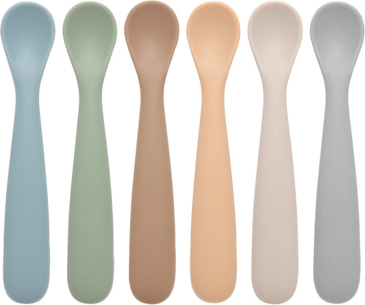Baby Spoons, 6 Pack First Stage Silicone Feeding Spoons, Soft Tip Feeding Baby Utensils, Baby Led Weaning Supplies Training Spoons, Dishwasher and Boil Safe