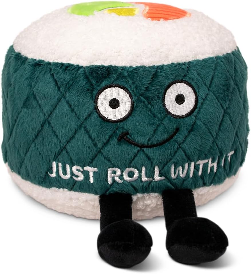 Sushi Foodie Plushie, Funny Pun Meme Gag Gift, White Elephant, Stocking Stuffer Present, Great for Emotional Support, Fun Desk Accessory, Weighted Base for Display