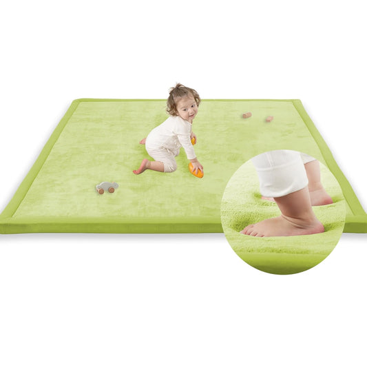 1.3" Thick Baby Play Mat,Ultra Soft Elasti-Foam 50×50 Playpen Mat for Tummy Time,Water-Repellent Coral Fleece Nursery Rug for Infants,Toddlers,Kids,Non-Slip Safe for Crawling(Light Green)