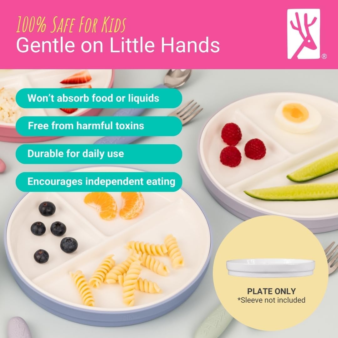 Elk and Friends Kids 6.7” Porcelain White Plates | Divided Plates | Suitable for Kids/Toddlers | Microwave & Dishwasher Safe | Non Slip | Snack Dishes | 2 Pack