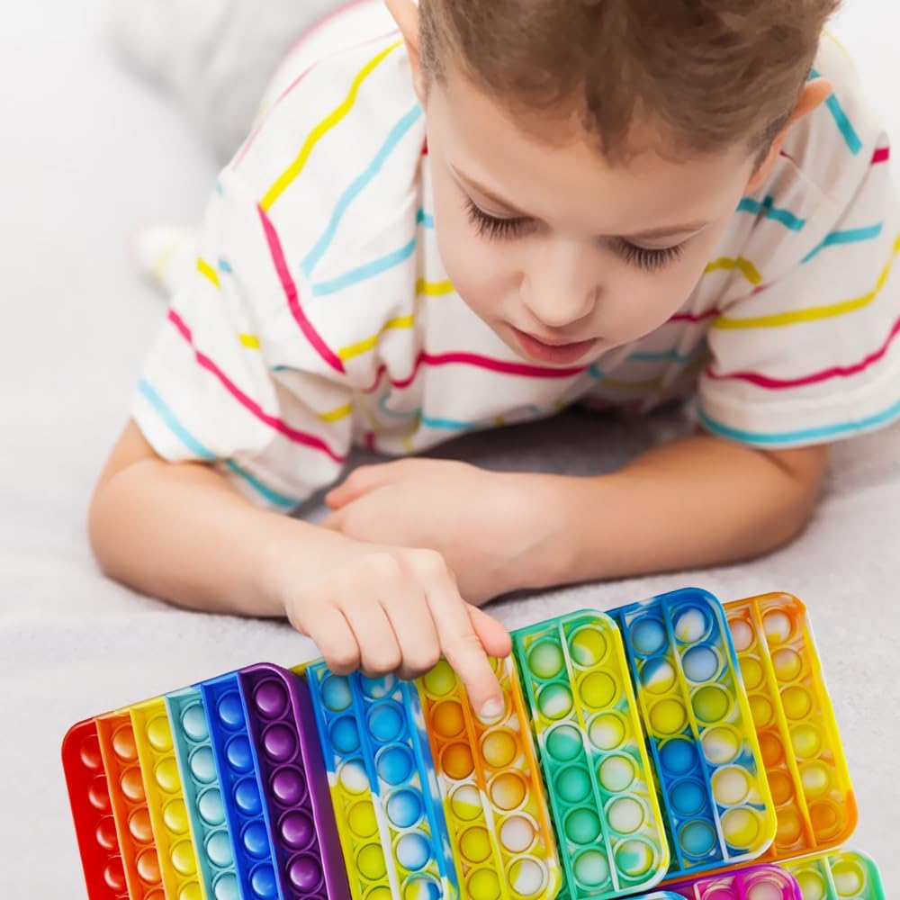 12 Pcs Pop Bubble Fidget Toys for Party Favors, Stress Relief Pressure Relieving Toys for Kids, Pop Bulk Toddler Toy for Birthday Christmas Valentine Gifts and Classroom Prizes