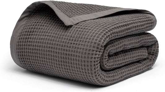 Salt Earth GOTS Certified 100% Organic Cotton Throw Blanket,108"X90" Waffle Blankets & Throws for Bed, Throw Blanket for Couch, Modern & Cozy Blanket, All Season, Comfy & Soft Blanket(Charcoal Grey)
