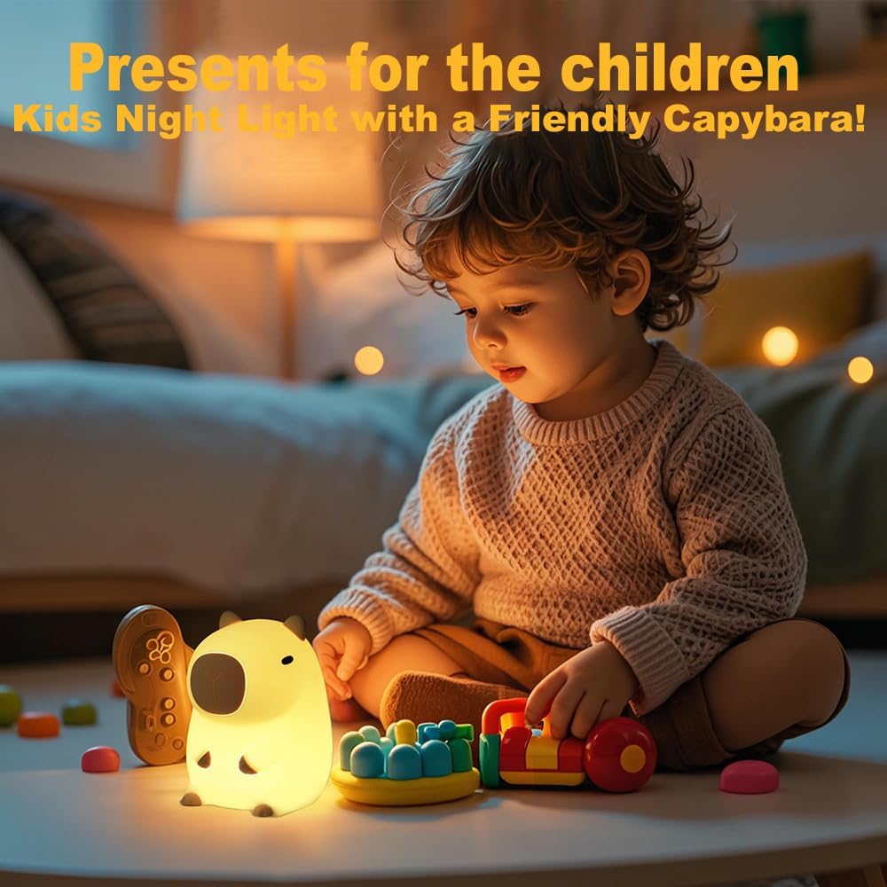 Capybara Night Light for Kids,LED Rechargeable Capybara Lamp,Silicone Baby Night Lights Kawaii Room Decor for Bedroom,Birthday Gifts for Boys Girls, Children's Christmas Gifts