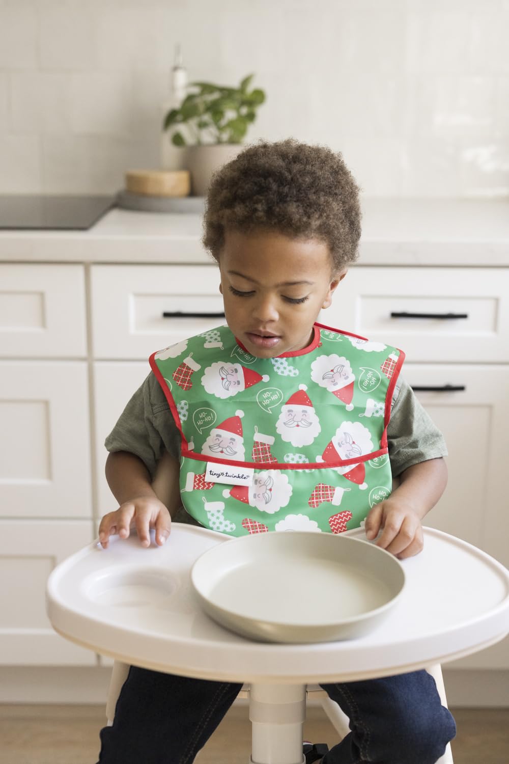 Tiny Twinkle Mess-Proof Baby Bib - Waterproof Bib for Baby Girl or Boy- Machine Washable - Adjustable Closure - PVC, BPA, & Phthalate Free - Great for Travel - Baby Food Bibs (3 Pack,Christmas)