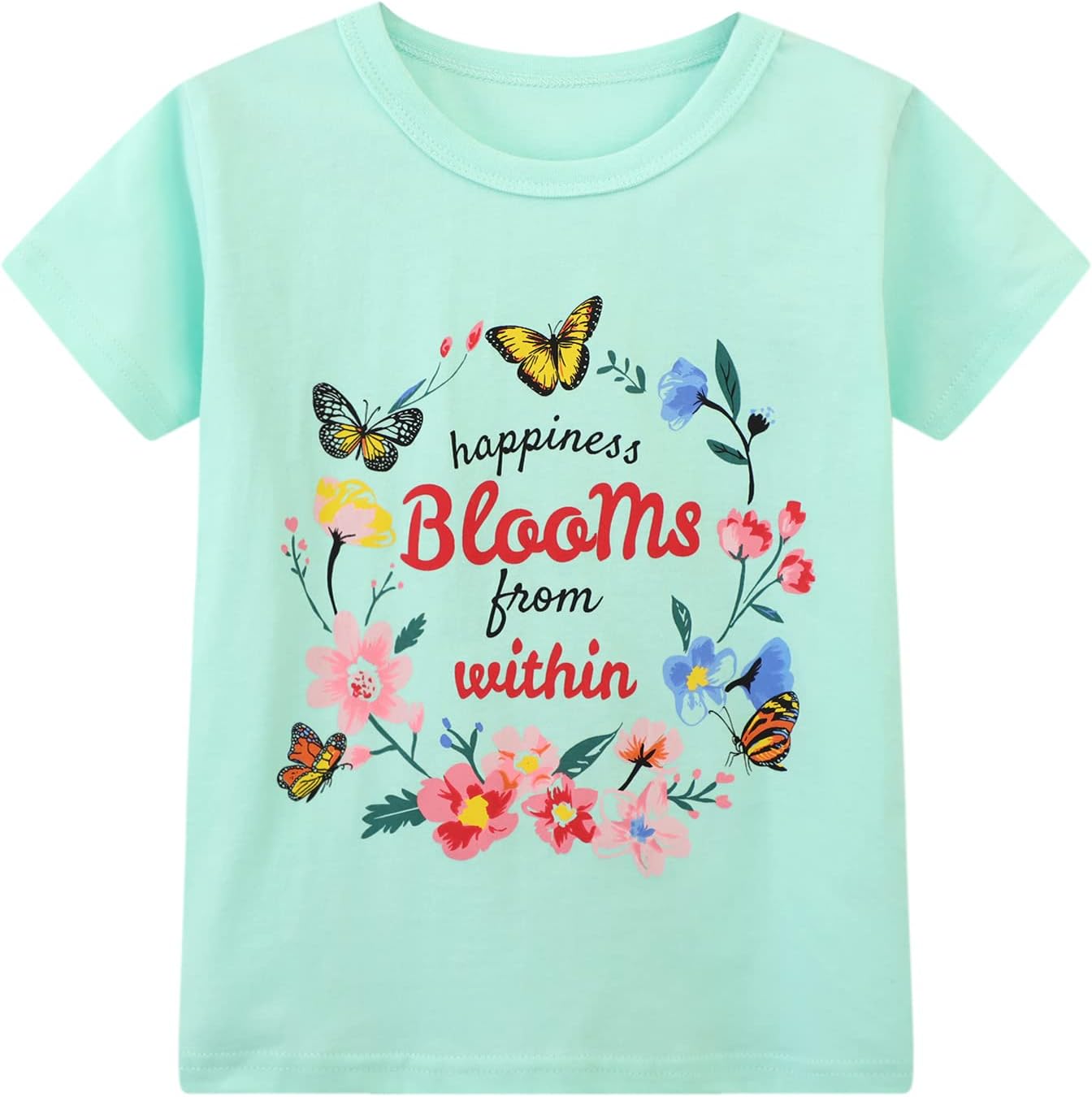 HILEELANG Girls' Tees Ruffle Short Sleeve T-Shirt Cotton Casual Graphic Summer Crewneck Tunic Tops