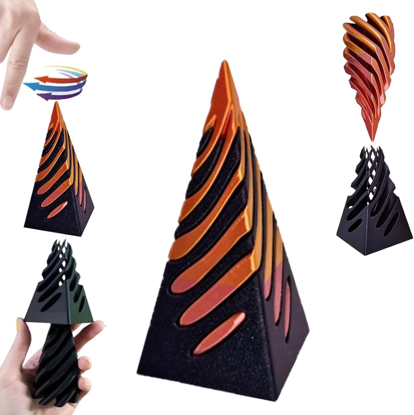 Impossible Pyramid Passthrough Sculpture,Pyramid Passthrough Sculpture-3D Printed Spiral Cone Toy Pyramid Decor Home Desktop Fidget Toys for Adults with Anxiety (Orange) (Black Orange)