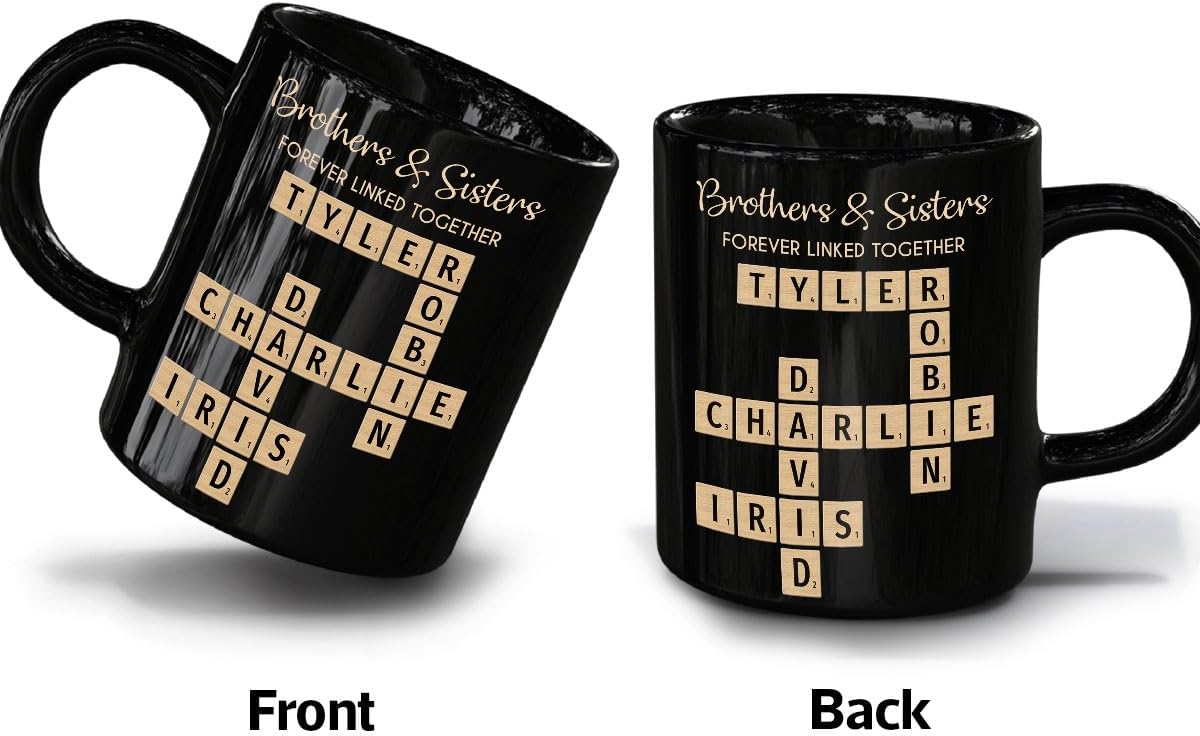Trending Custom Brothers & Sisters Forever Linked Together Personalized Mug Brothers Sisters Crossword Puzzle Art Mug, Gift For Brothers, Sisters, Siblings, Family Member on Birthday Christmas