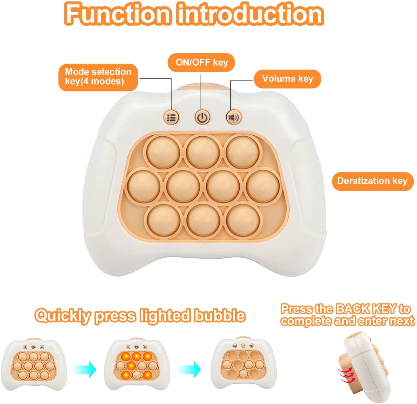 Quick Push Puzzle Game Machine Pop Fidget Light-Up Squeeze Poppet Sensory Toy Educational Push Pop Bubble Toy Stress Relief Party Favors Puzzle Game for Kids Teens Adults (White)