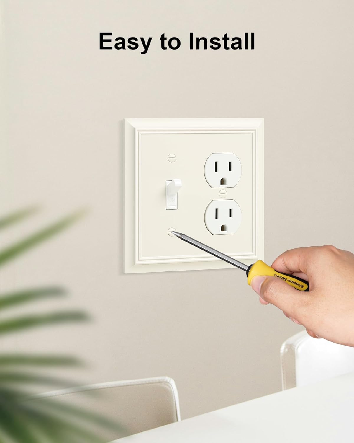 2-Pack Combo Toggle/Duplex Light Switch Cover Plate, Light Almond Outlet Cover Plate, Natural Bamboo Fiber Decorative Wall Receptacle Cover for Electrical Outlets, Light Switch