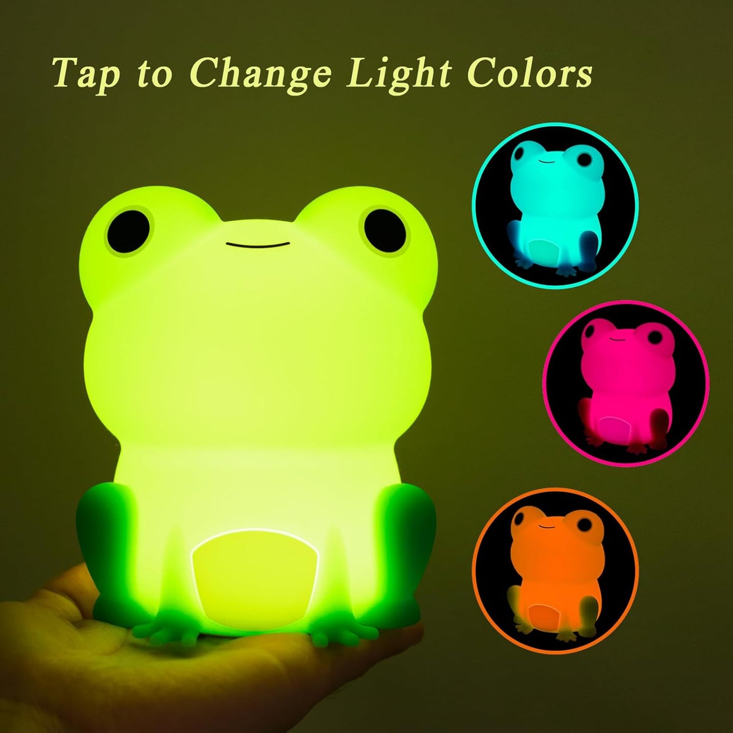Night Light for Kids, Cute Frog Night Lamp Bedroom Nightlight for Girls Boys Teens, USB Rechargeable Silicone Animal Nightlight Christmas Birthday Gifts, Room Decor