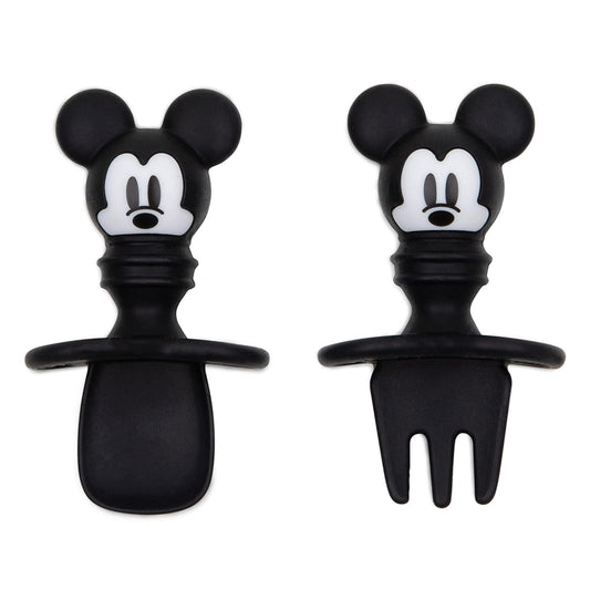 Bumkins Disney Baby Utensils Set, Chewtensils Silicone Spoons for Dipping, Self-Feeding, Baby Led Weaning, Trainer Learning First Stage Stage Eating, Fork and Spoon, Babies 6 Months, Mickey Mouse