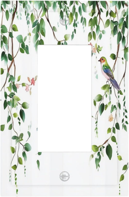 Decorative Outlet Covers Green Leaves Bird Eucalyptus Sage Plant 1 Gang Single Rocker Light Switch Cover Plate Wall Plates Gfci Faceplate For Bed Room Living Room Decor