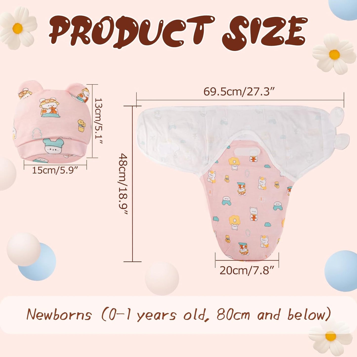 Baby Swaddle Sleep Sacks with Hats for 0-3 Months Baby Swaddle Blanket Wrap Newborn Swaddles Sack for Baby Boy Girl