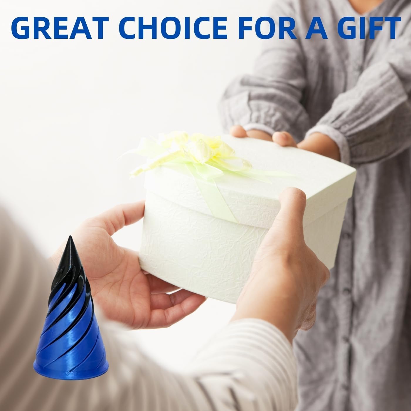 Impossible Pyramid Passthrough Sculpture, Pass Through Pyramid Fidget Toy,3D Printed Spiral Cone, Toy Spiral Cone Fidget Toy Stress Relief Desk Toy, Pyramid Model Relax Anxiety Toy for Adult, Blue