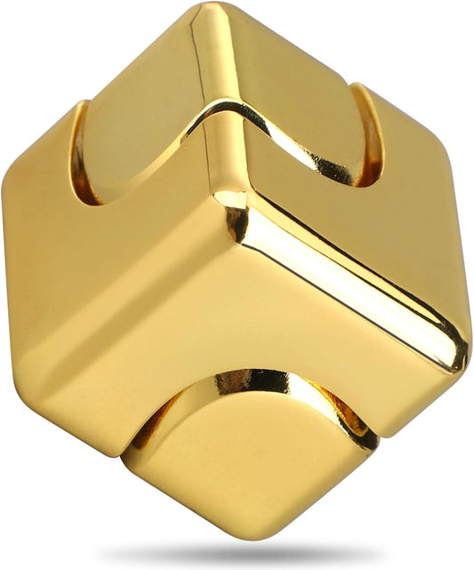 Metal Cube Fidget Spinner Toy for Kids Adults, Gold Cube Fidget Block Figner Spinner Focus 2 in 1 Spinning for Boys 3-12, Mini Gadget Easter Basket Stuff Desk Relaxing EDC Toy