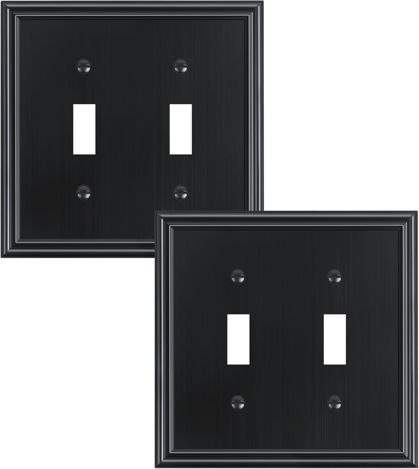 2-Pack Double Toggle Light Switch Cover Plate, Durable Solid Zinc Alloy Decorative Dual Switch Plate Covers, Black 2 Gang Wall Plate, Corrosion Resistant