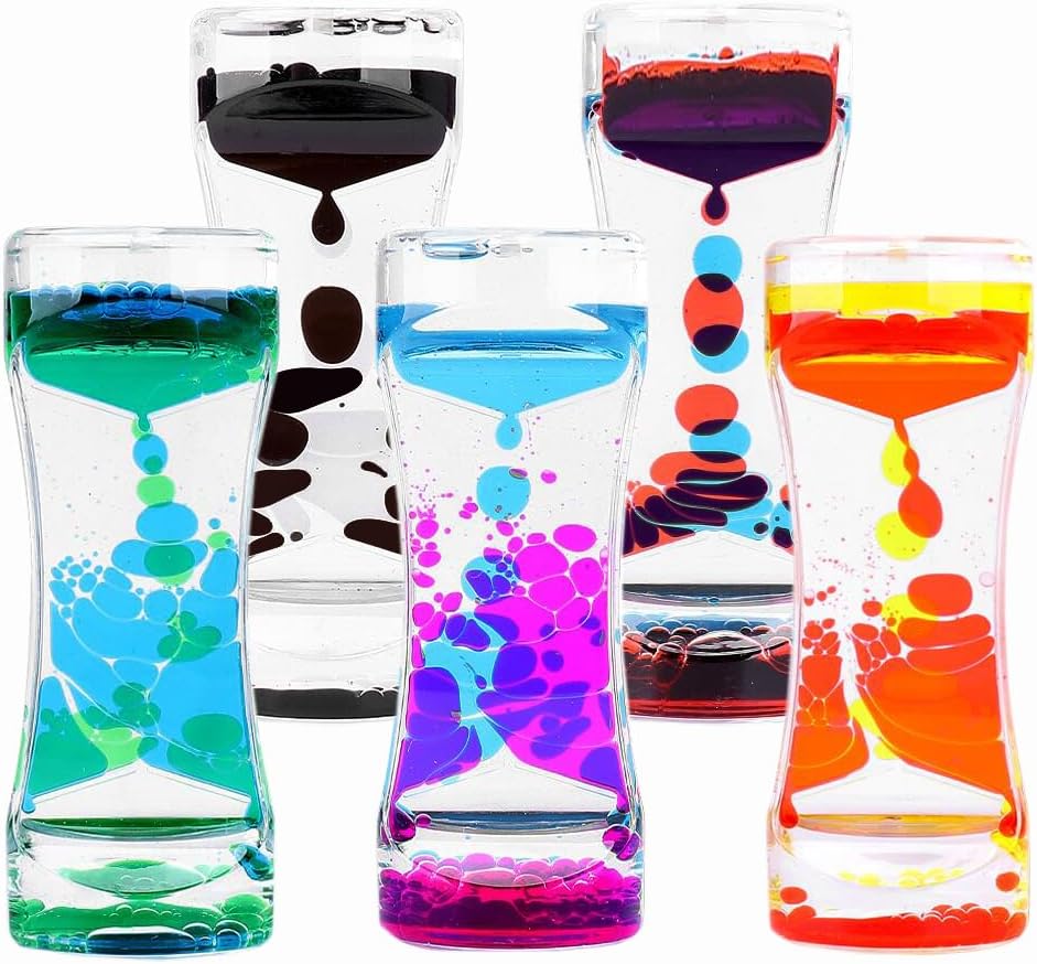 Liquid Motion Bubbler Colorful Oil and Water Sensory Toys Bubbler Timer ADHD Anxiety Autism Fidget Toy for Kids Calm Stress Relief Desk Toys for Office for Adults 5 Pack