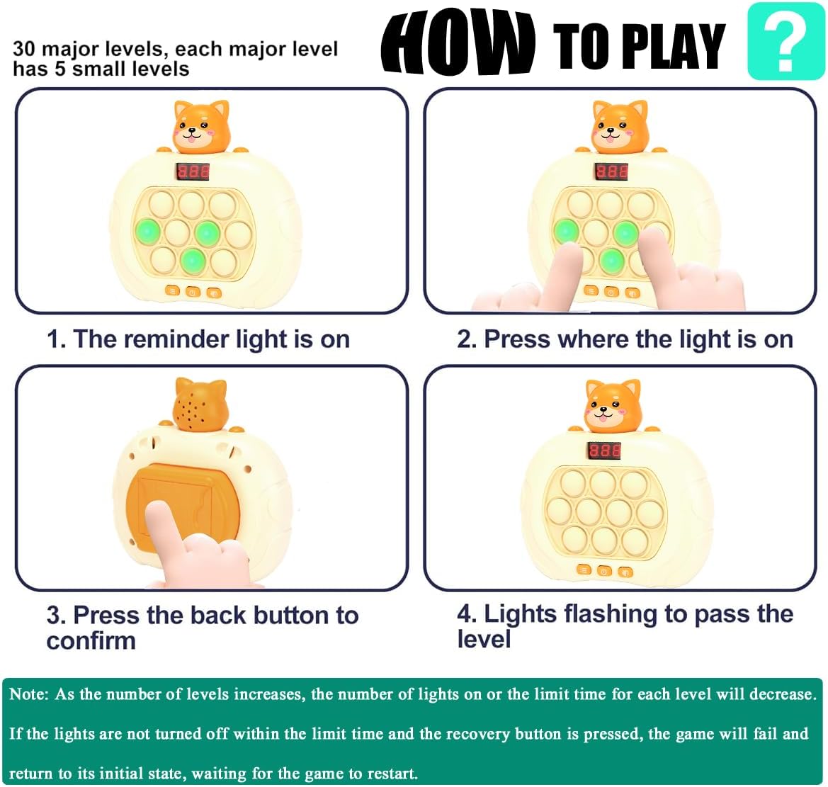 Quick Push Game Console,Puzzle Game Console Machine, Improving The Reaction Ability and Attention,Pop Game Sensory Fidget Toys (Yellow)