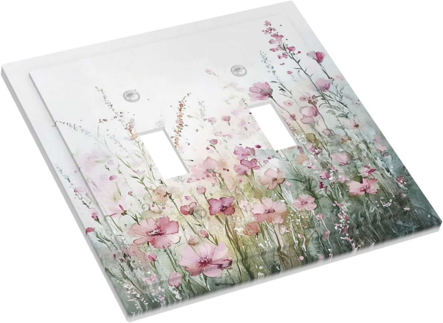 Decorative Switch Plates Wildflower Botanical Watercolor Floral 2 Gang Double Toggle Outlet Light Switch Cover Wall Plate Electrical Faceplate For Bed Room Living Room Decor