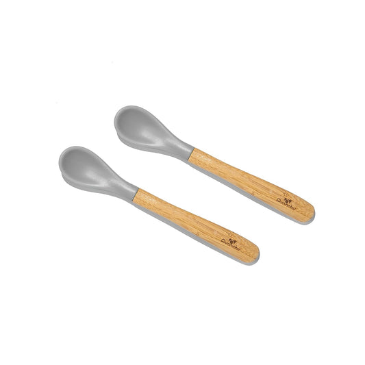 Avanchy Bamboo & Silicone Infant Training Spoons, BPA Free - Soft Tip, Easy on Gums, First Stage Feeding Utensils for Baby-Led Weaning, Self-Feeding, Gray