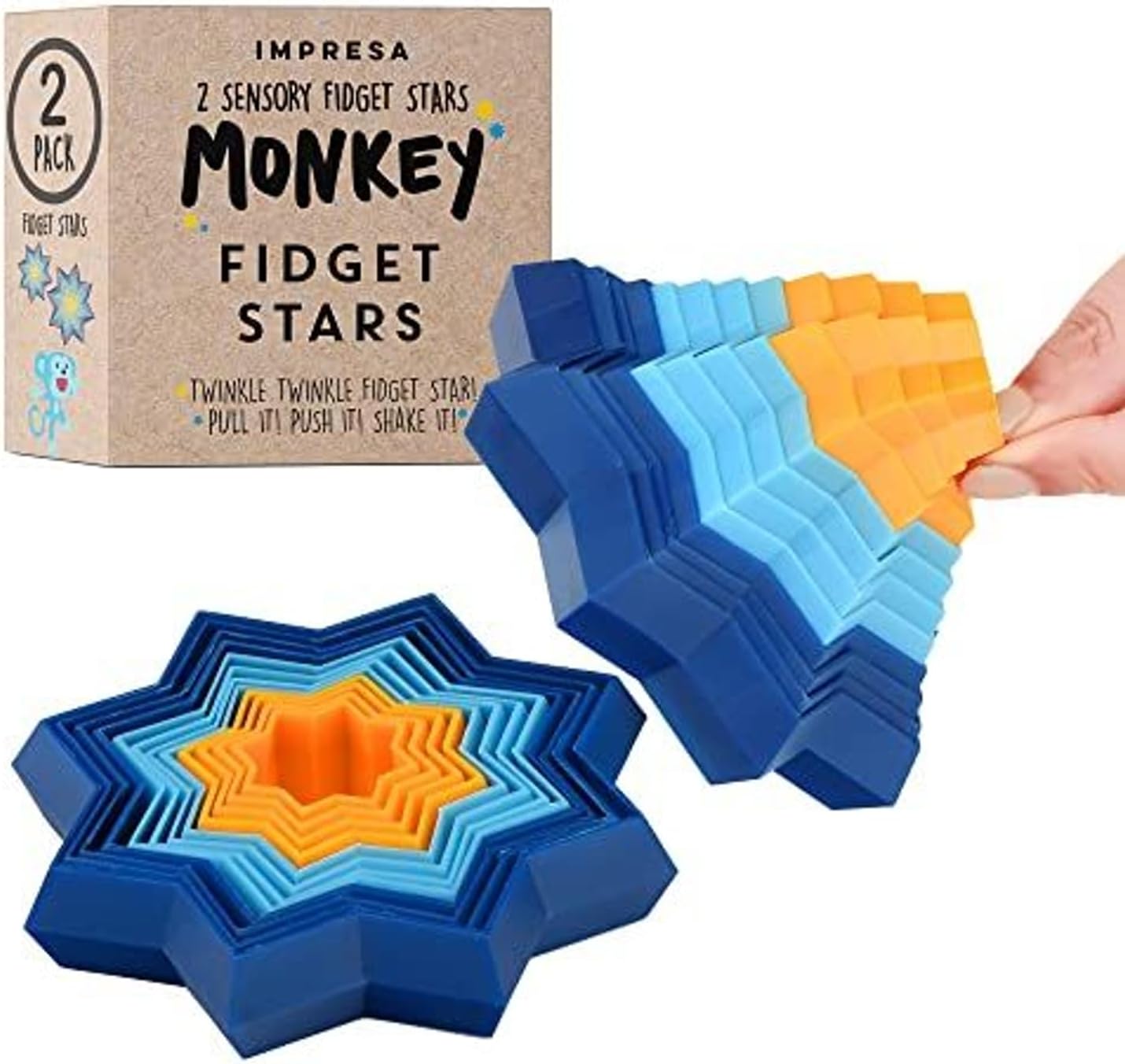 Impresa 2-Pack Original Monkey Fidget Star Kid Sensory Toys to Help Calm & Focus - 3D Star Toy for Stress Relief in Kids - Multi-Color Entertainment Pack for Mesmerizing Fun