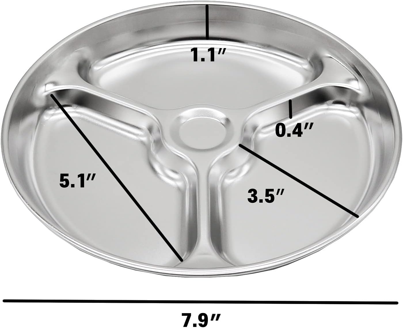 Korean Stainless Steel Divided Round Plates, Little Kids Toddlers Babies Tray, BPA Free, Diet Control, Camping Dishes, 8 Inch Compact Serving Platter, 3 Compartment Plate, Set of 2