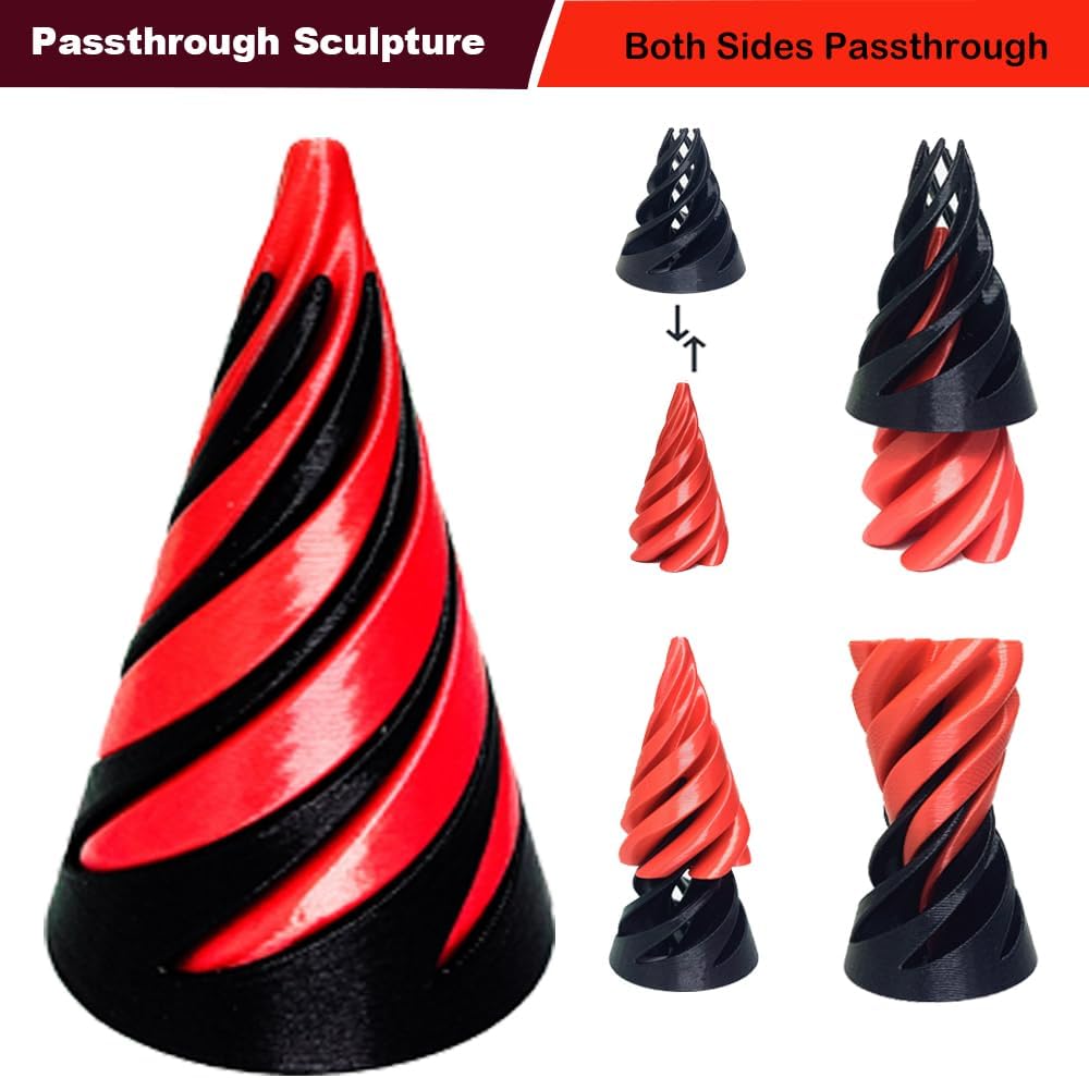 Spiral Cone Fidget Toy,Impossible Cone Pyramid Passthrough Sculpture Bulk Fidget Toys for 3D Printed,Anxiety Stress Relief Desk Deco Souvenir Mini Gift Toy for Home Office (#A-Laser Black Red)