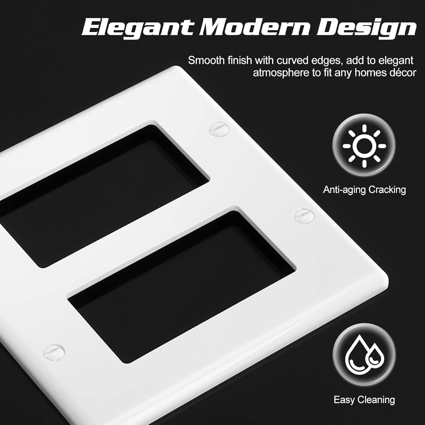 Decorator Wall Plate Double Gang Light Switch Plate Outlet Cover,Unbreakable Polycarbonate Thermoplastic, White (4-Pack, Double Decorator-White)