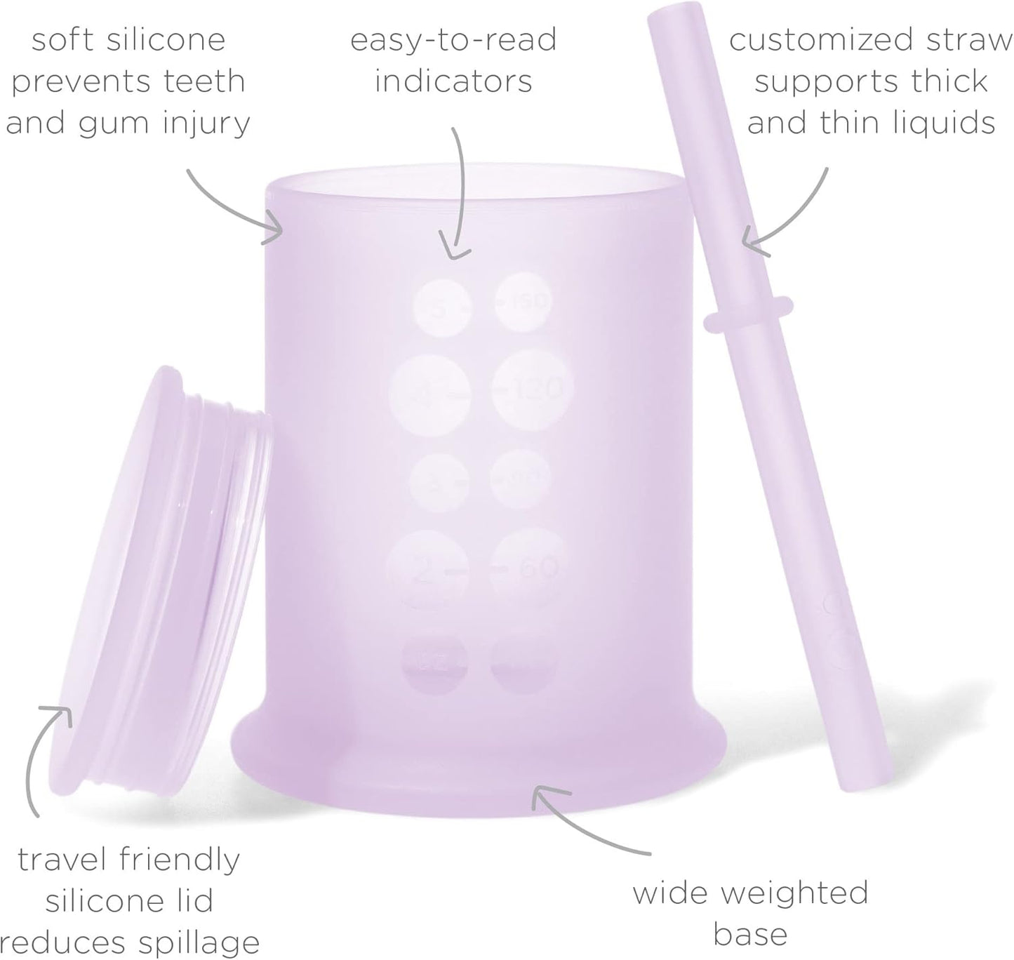 Olababy Silicone Training Cup with Straw Lid | Babies Water Drinking Cup | 6+ Mo Infant To 12-18 Months Toddler | Sippy Cup For Kids & Smoothie Cup | Baby Led Weaning (Lilac, 5 oz)