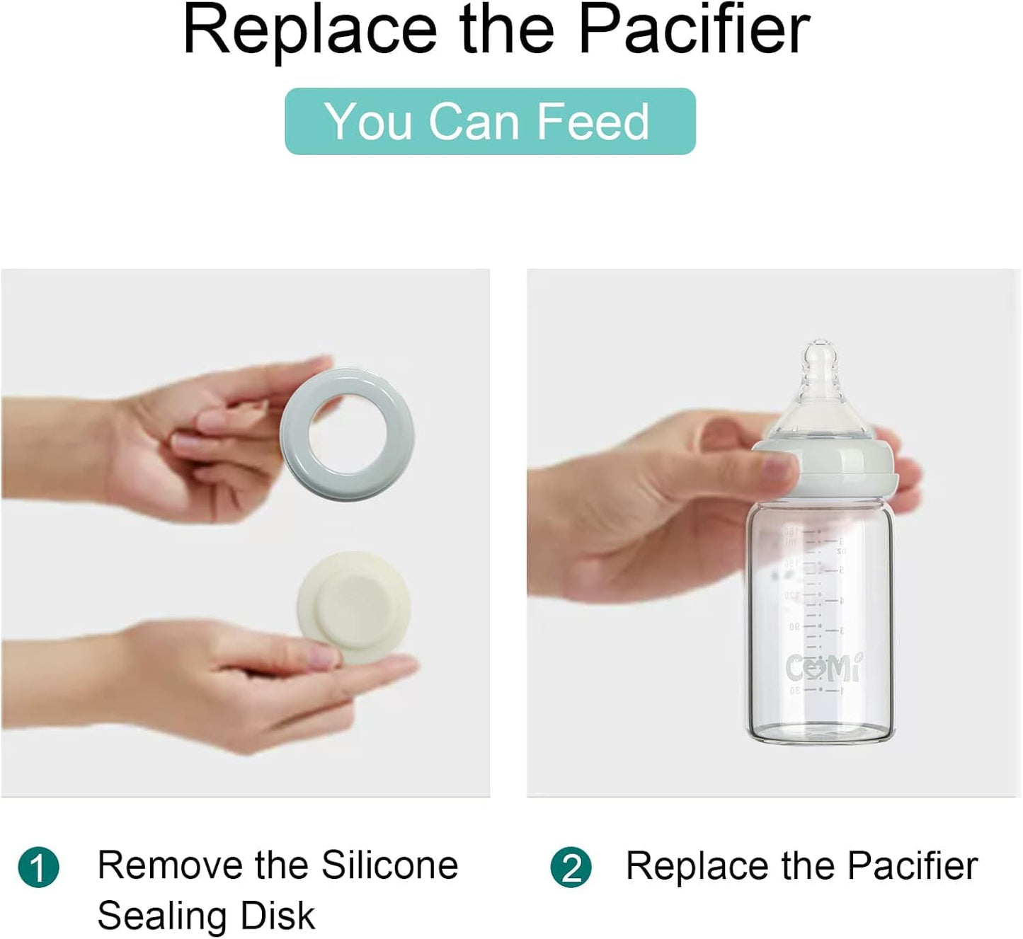 COMI Wide Neck Glass Breastmilk Collection n Storage Bottle, 4 Packs, 6oz with Screw Ring Sealing Disk; Re-markable Sealing Disc. BPA Free, Fits Breast Pumps & Nipples (3 Gray Lids + 3 Pink Lids)