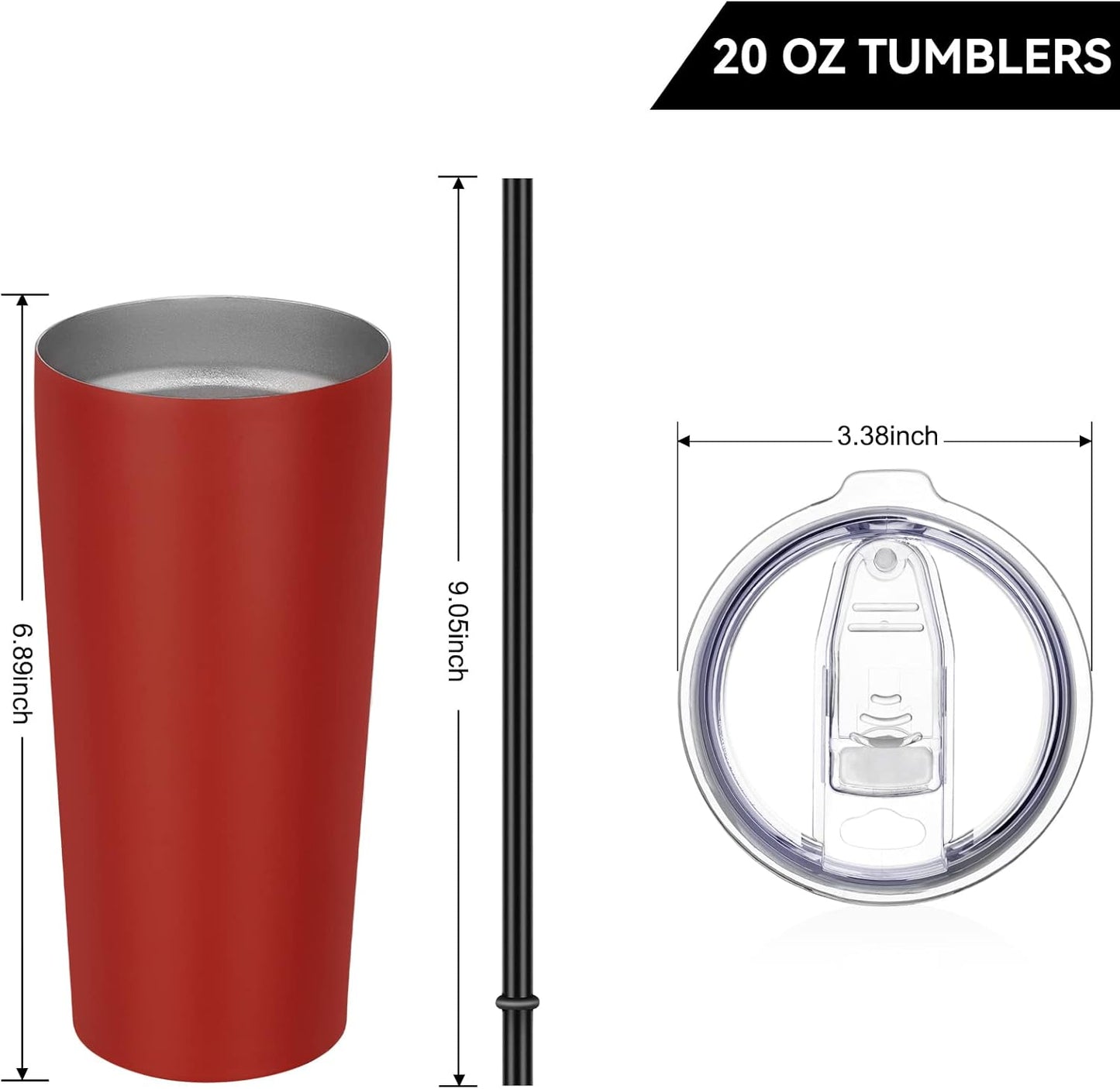 VEGOND 20oz Tumbler Bulk with Lid and Straw 12 Pack, Stainless Steel Vacuum Insulated Tumbler, Double Wall Coffee Cup Travel Mug, Red