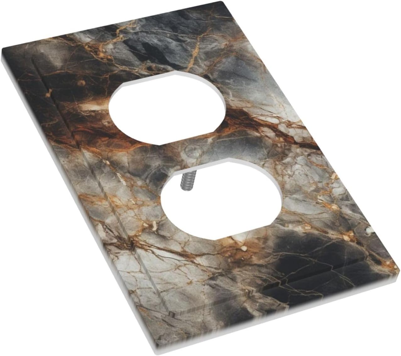 Brown Marble Granite Golden Lines Print Outlet Covers 1 Gang Duplex Light Switch Cover Decorative Switch Plates Electrical Receptacle Faceplate Wall Plate for Bathroom Kitchen Decor