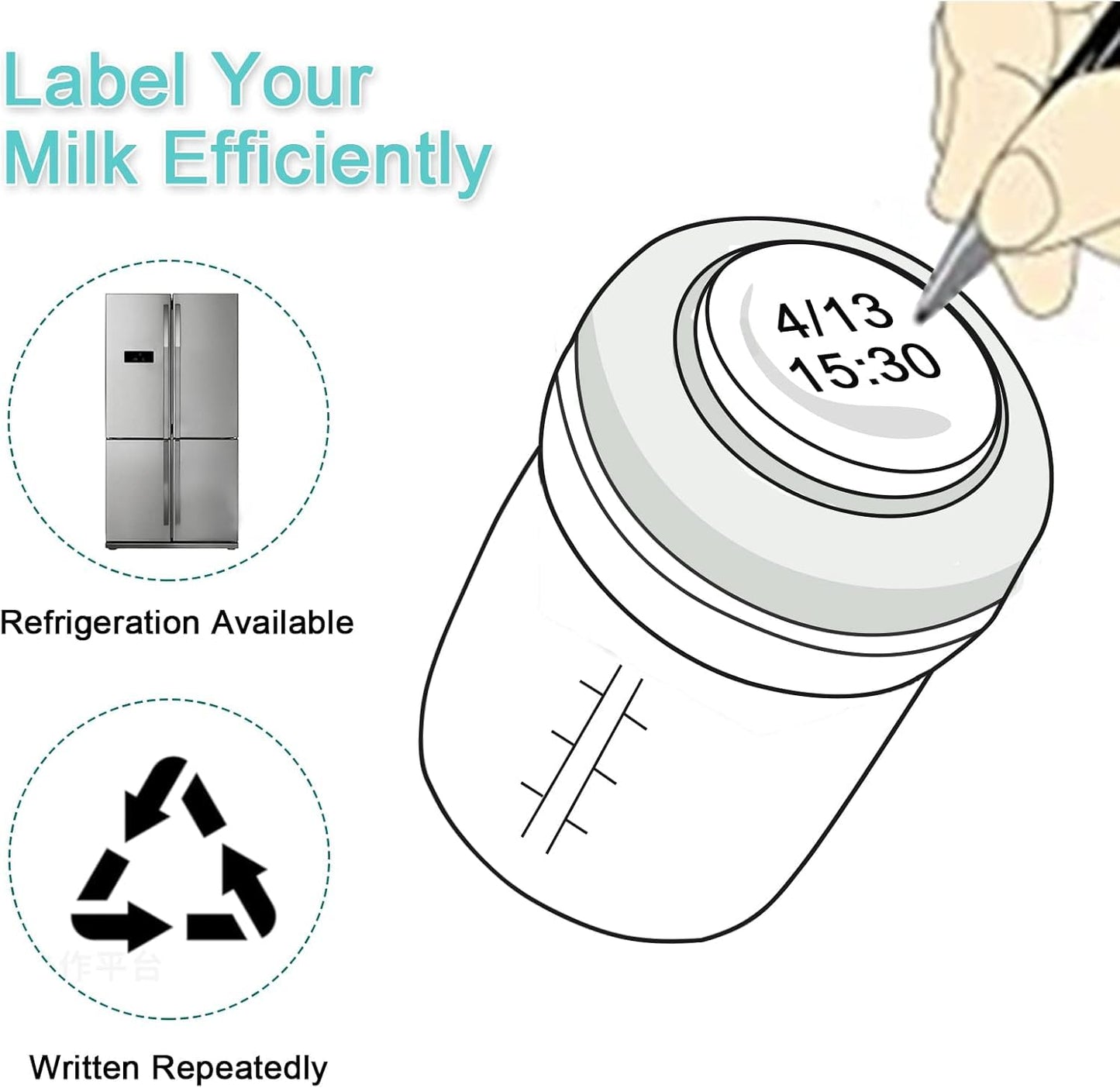 COMI Wide Neck Glass Breastmilk Collection n Storage Bottle, 4 Packs, 6oz with Screw Ring Sealing Disk; Re-markable Sealing Disc. BPA Free, Fits Breast Pumps & Nipples (3 Gray Lids + 3 Pink Lids)