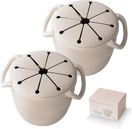 Snack Cups for Toddlers Spill Proof,Baby Snack Containers,Collapsible Food Grade Silicone Snack Cup,Dishwasher Safe and BPA Free,Set Of 2,13 Oz,Grey