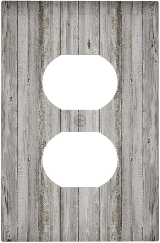 Outlet Covers Farmhouse Rustic Grey Barn Door Wood 1 Gang Duplex Wall Plate Decorative Switch Plates Electrical Receptacle Faceplate Light Switch Cover for Bedroom Cabin Decor