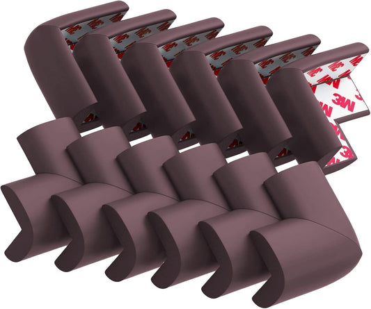 12 Pack Soft Corner Protector Baby Proofing Edge and Corner Guards, Table Corner Protectors for Furniture, Safety Pre-Taped Rubber Corner Covers for Fireplace, Stair, Cabinet (Brown)