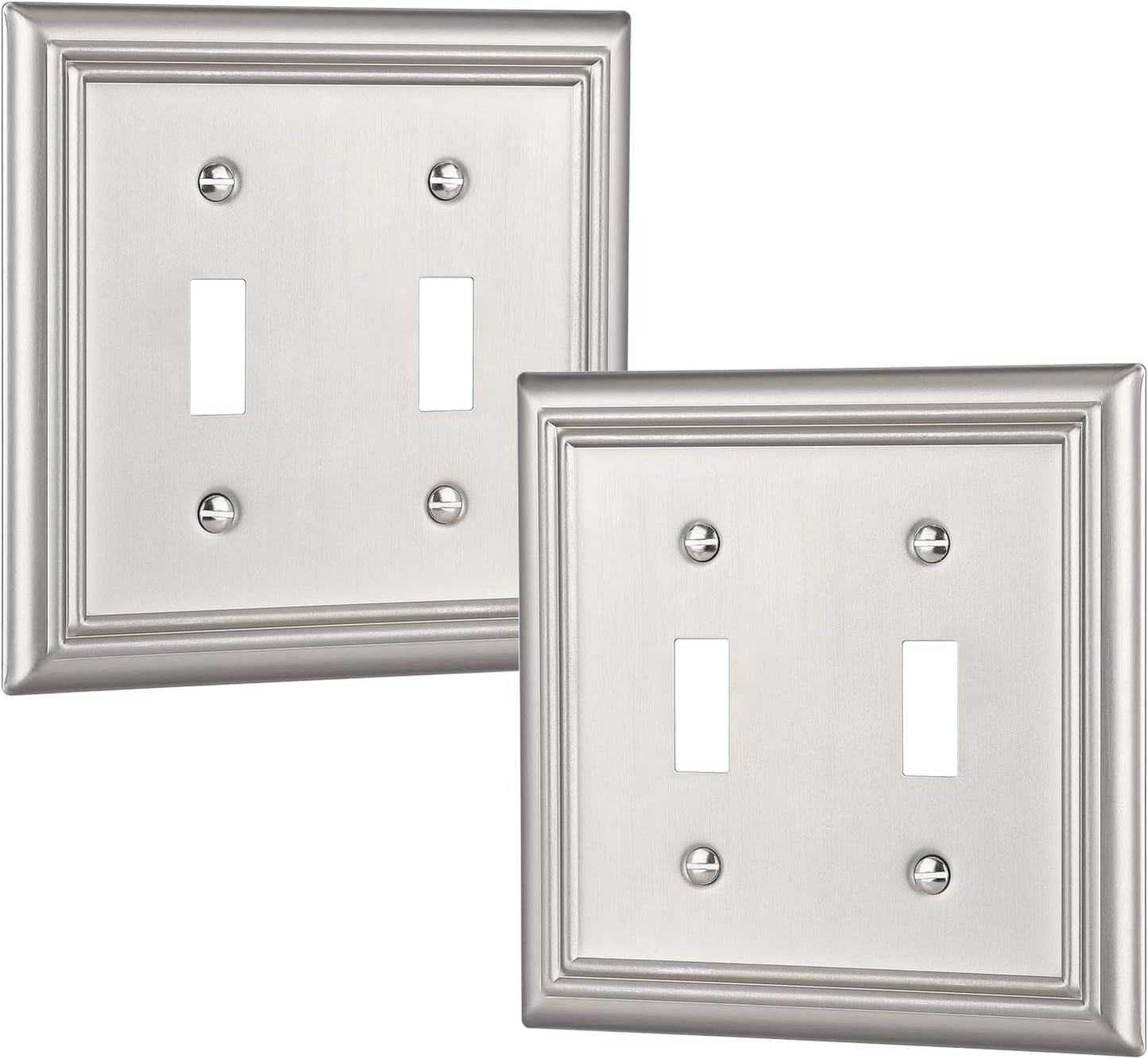 DEWENWILS Double Toggle Wallplates, Brushed Nickel Light Switch Covers, Heavy Duty Matel Material, Pack of 2