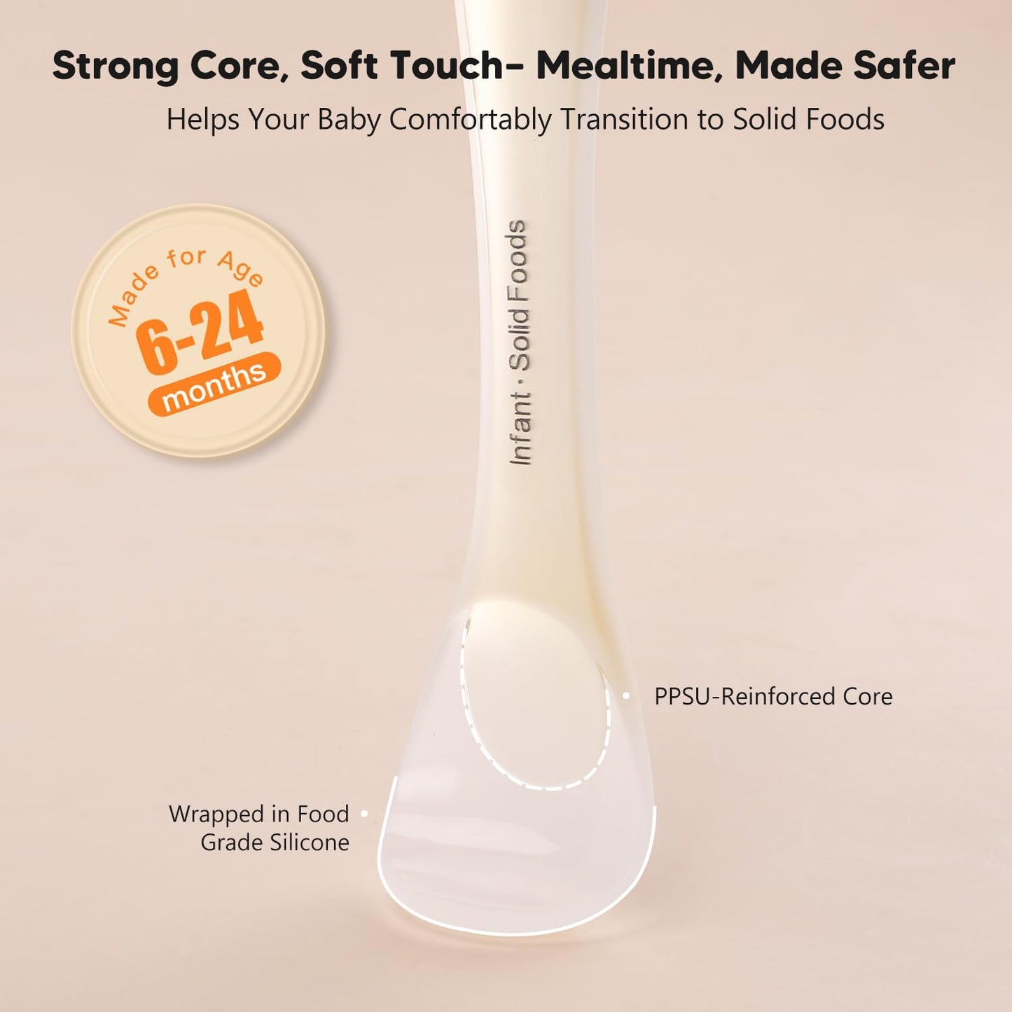 Silicone Baby Spoons 2-Pack with Case, Self Feeding 6 Months, Baby Led Weaning Supplies, Toddler Utensils with Safety Chain, Toddler Essentials, Dishwasher Safe Baby Safety Products