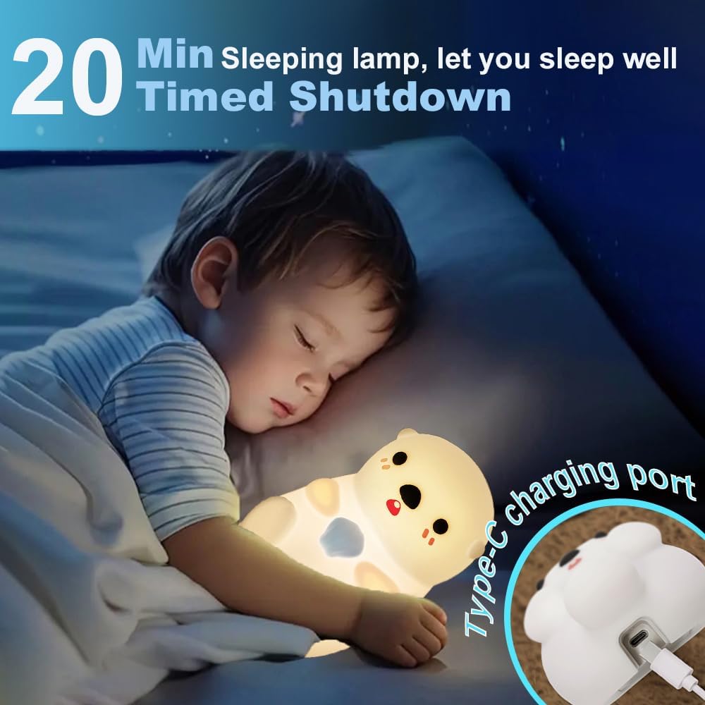 Cute Otter Night Light for Kids Bedroom, Animal Silicone Nursery Night Lamp Touch Control Sea Otter Nightlights USB Rechargeable Bedside Lamp for Baby Children Toddlers Girls Gift