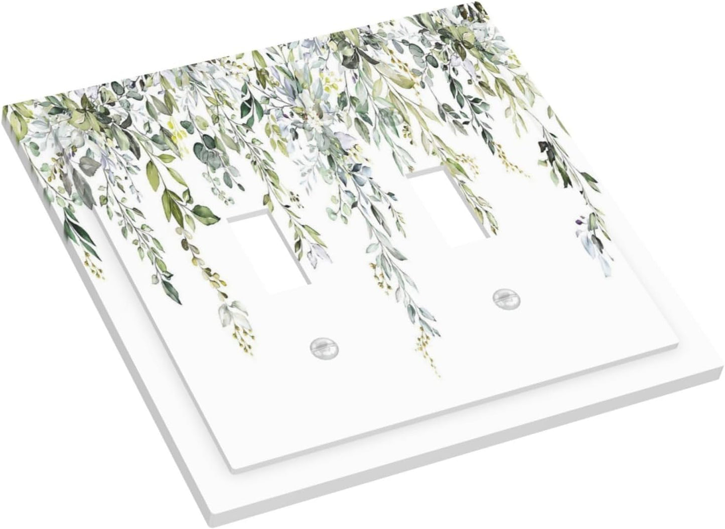 Decorative Switch Plates Boho Farmhouse Flower Leaf Sage Green 2 Gang Double Toggle Outlet Light Switch Cover Wall Plate Electrical Faceplate for Bedroom Cabin Decor