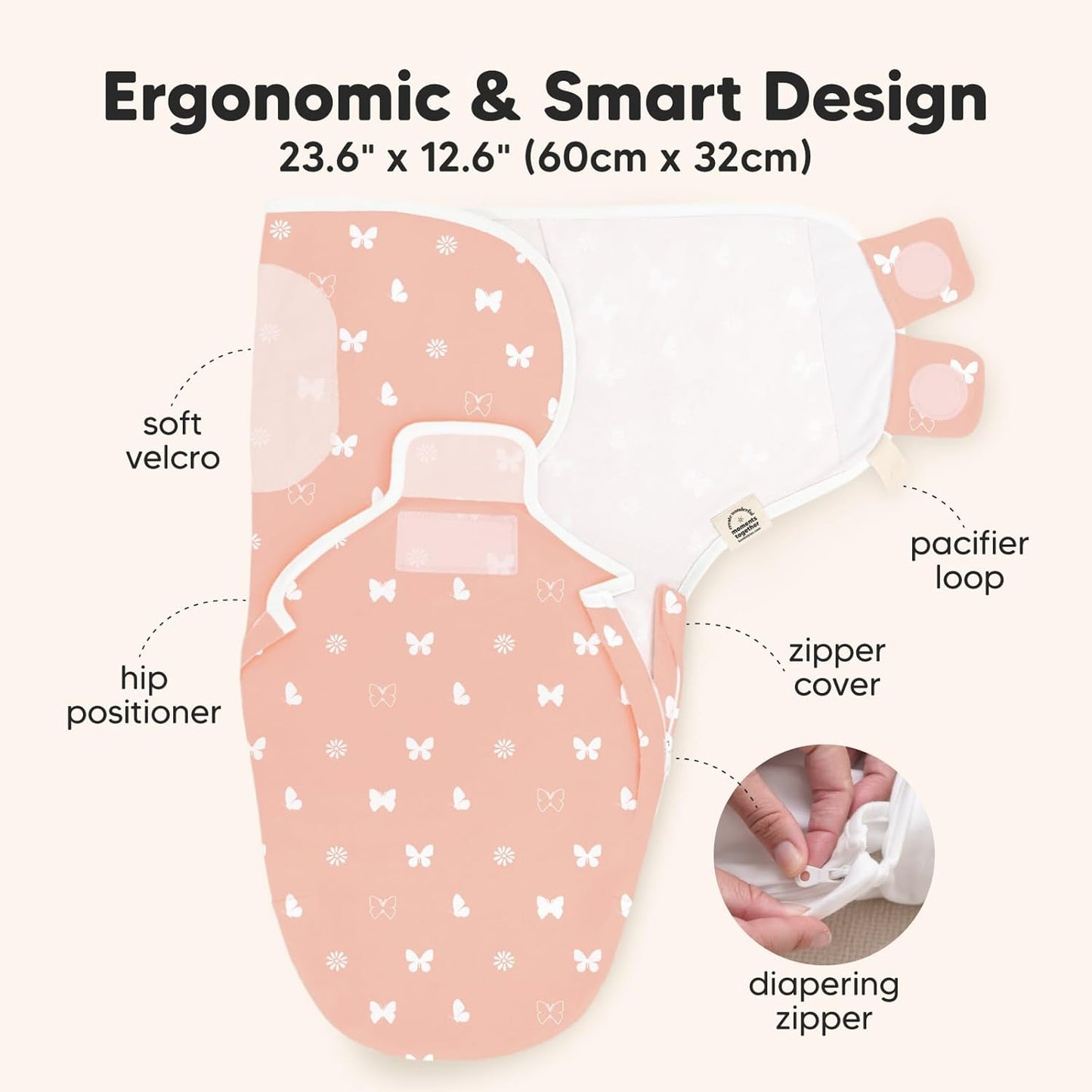 Baby Swaddle Sleep Sacks with Zipper - 3-Pack Swaddles for Newborns 3-6 Months, Infant, Baby Girls, Boys, Soft & Durable Newborn Sleep Sack, Easy Diaper Change Swaddling Blanket (Butterflies, L)