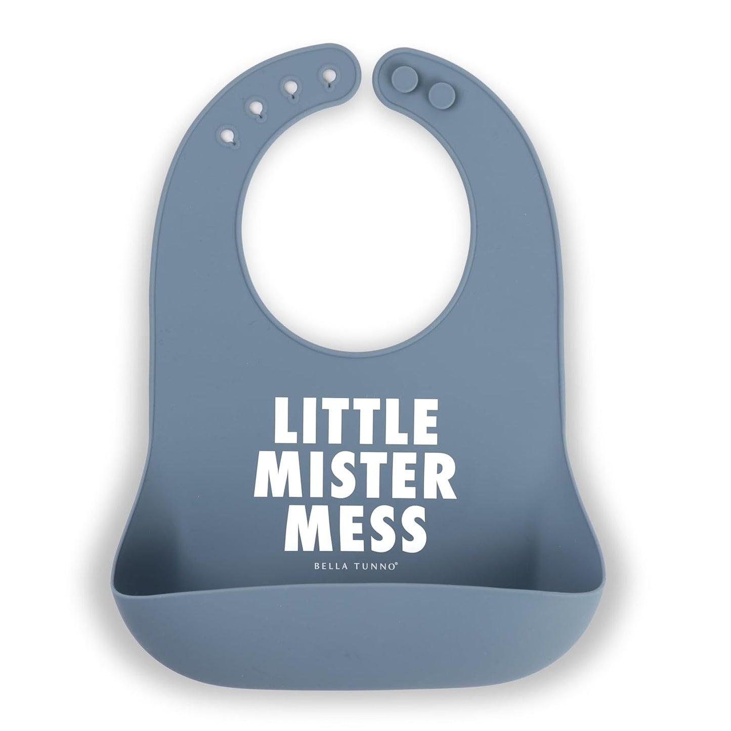 Baby Bib for Eating by Bella Tunno, Waterproof Silicone Bib with Large Food Catcher, Adjustable Fit for Babies 4-12 months & Toddlers 1-3 Years, Boys & Girls, Little Mister Mess