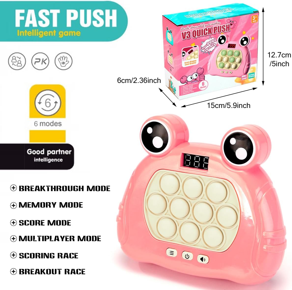 Quick Push Game Console,Puzzle Game Console Machine, Improving The Reaction Ability and Attention,Pop Game Sensory Fidget Toys (Pink)