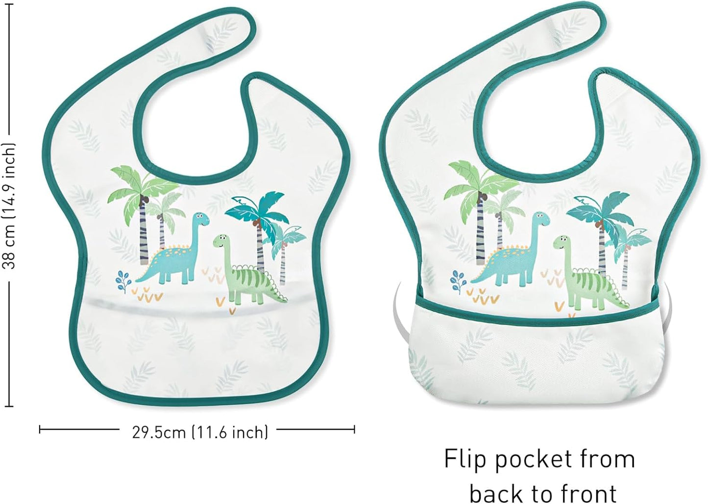 Mess Proof Baby Bib 3 Pack, Waterproof Led Weaning Baby Feeding Bibs with Food Catcher, Travel Feeding Bibs