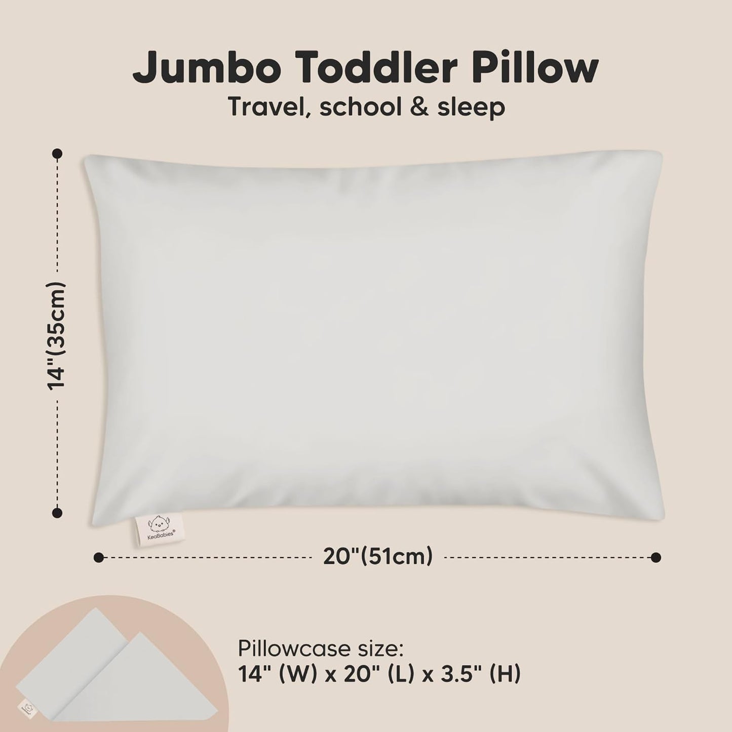 KeaBabies Toddler Pillow with Pillowcase, Jumbo 14X20 - Soft Organic Cotton Toddler Pillows for Sleeping - Machine Washable - Perfect for Travel, Toddler Bed Set (French Gray)