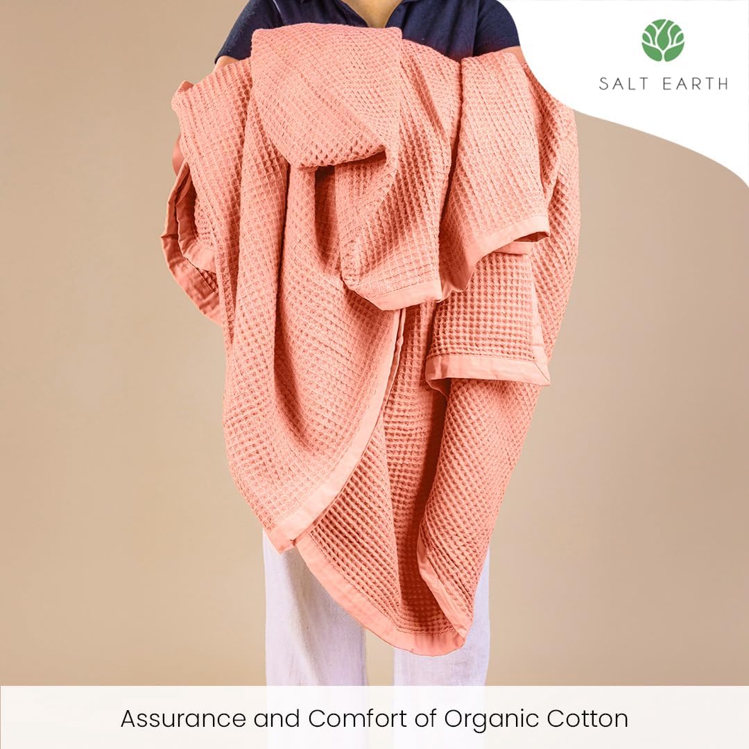 Salt Earth GOTS Certified 100% Organic Cotton Throw Blanket, 108" X 90" Waffle Blankets & Throws for Bed, Throw Blanket for Couch, Modern & Cozy Blanket, All Seasons, Comfy and Soft Blanket(Sun Bay)
