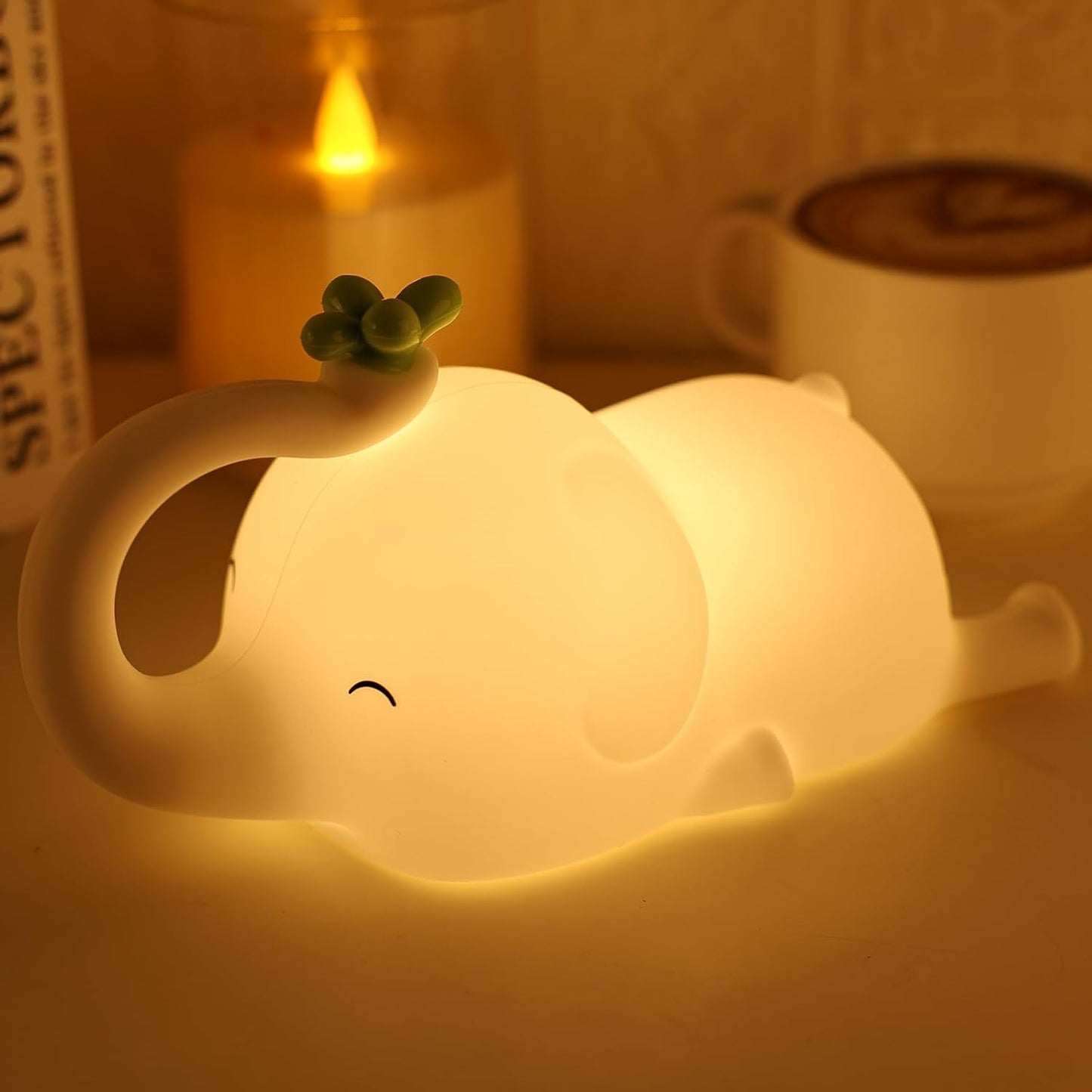 Silicone Elephant Night Light for Kids - 3-Level Dimmable & Rechargeable LED Lamp, Touch Control Soft Animal Light for Nursery, Baby Room Decor