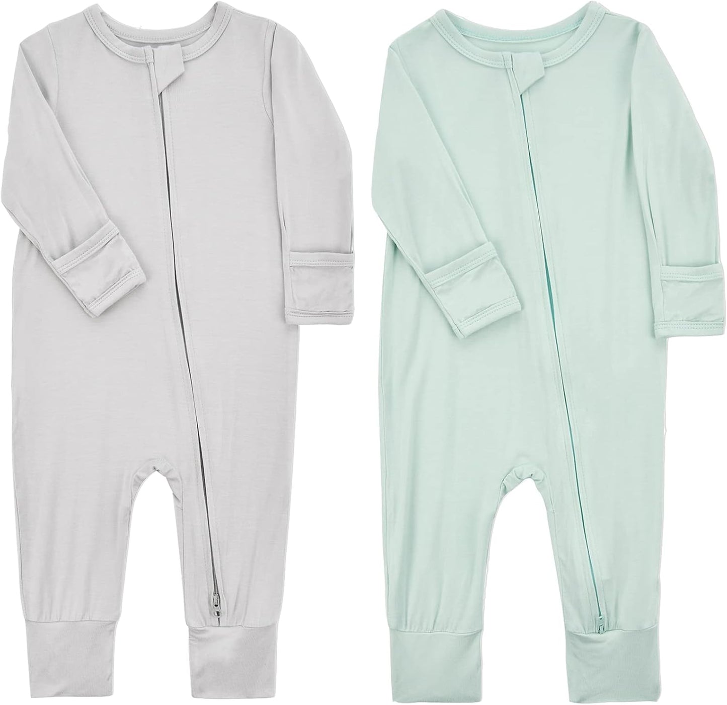 Aablexema Baby Footless Pajamas Zipper with Mitten, Rayon from Bamboo, Infant Long Sleeve Romper Pjs