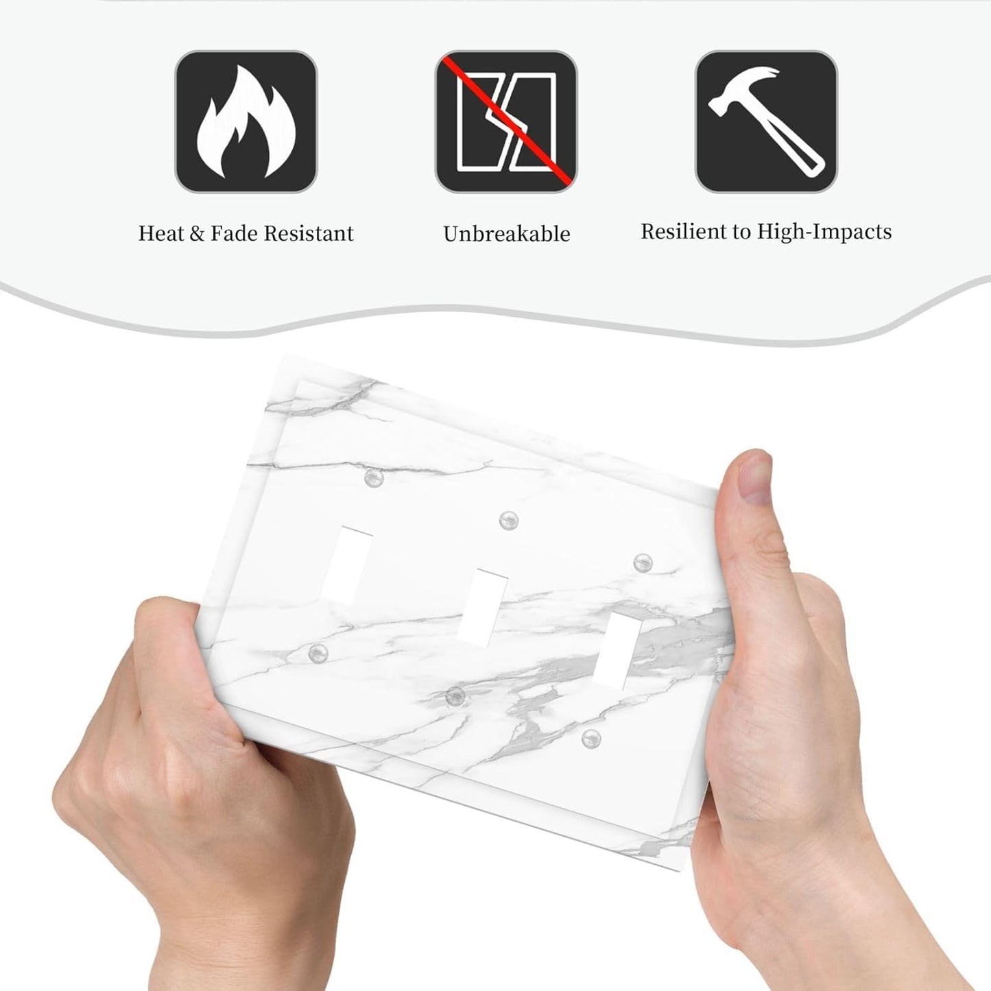 Decorative Switch Plates Modern White Gray Marble 3 Gang Wall Plate Triple Toggle Light Switch Cover Faceplate Electrical Wall Panels for living Room Bathroom Decor